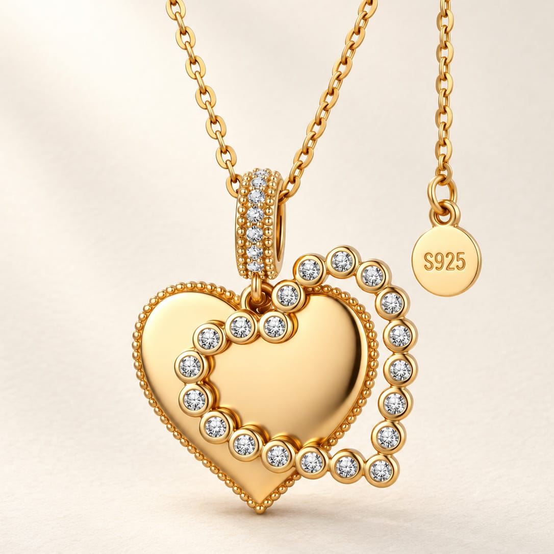 Personalized Engravable Sterling Silver Framed Heart Pendant Necklace In 14K Gold Plated