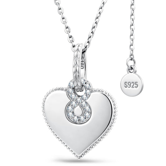gona- Personalized Engravable Sterling Silver Infinity Symbol Heart Necklace In White Gold Plated, "Forever Love" Sentimental Gift for Her