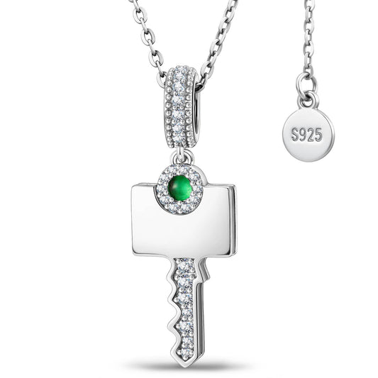 gona- Custom Engraved Sterling Silver Key Necklace In White Gold Plated, Perfect "Key to My Heart" Gift for Her