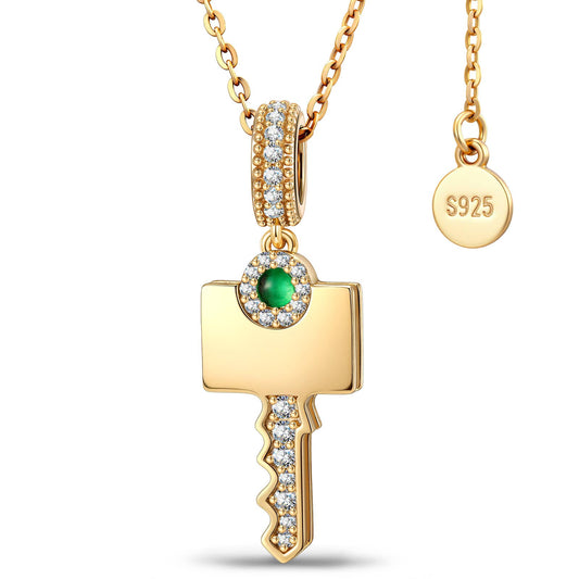 gona- Custom Engraved Sterling Silver Key Necklace In 14K Gold Plated, Perfect "Key to My Heart" Gift for Her