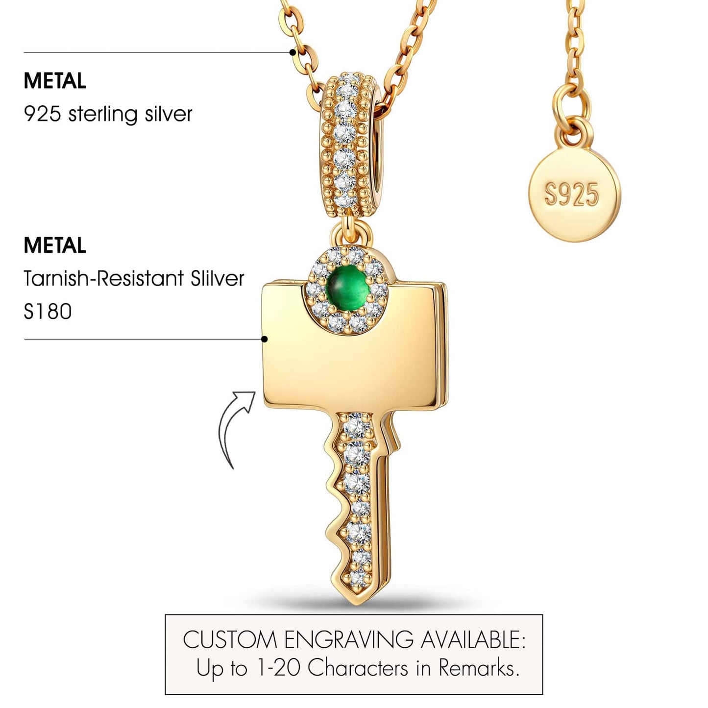 Custom Engraved Sterling Silver Key Necklace In 14K Gold Plated, Perfect "Key to My Heart" Gift for Her