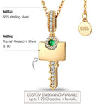 Custom Engraved Sterling Silver Key Necklace In 14K Gold Plated, Perfect "Key to My Heart" Gift for Her