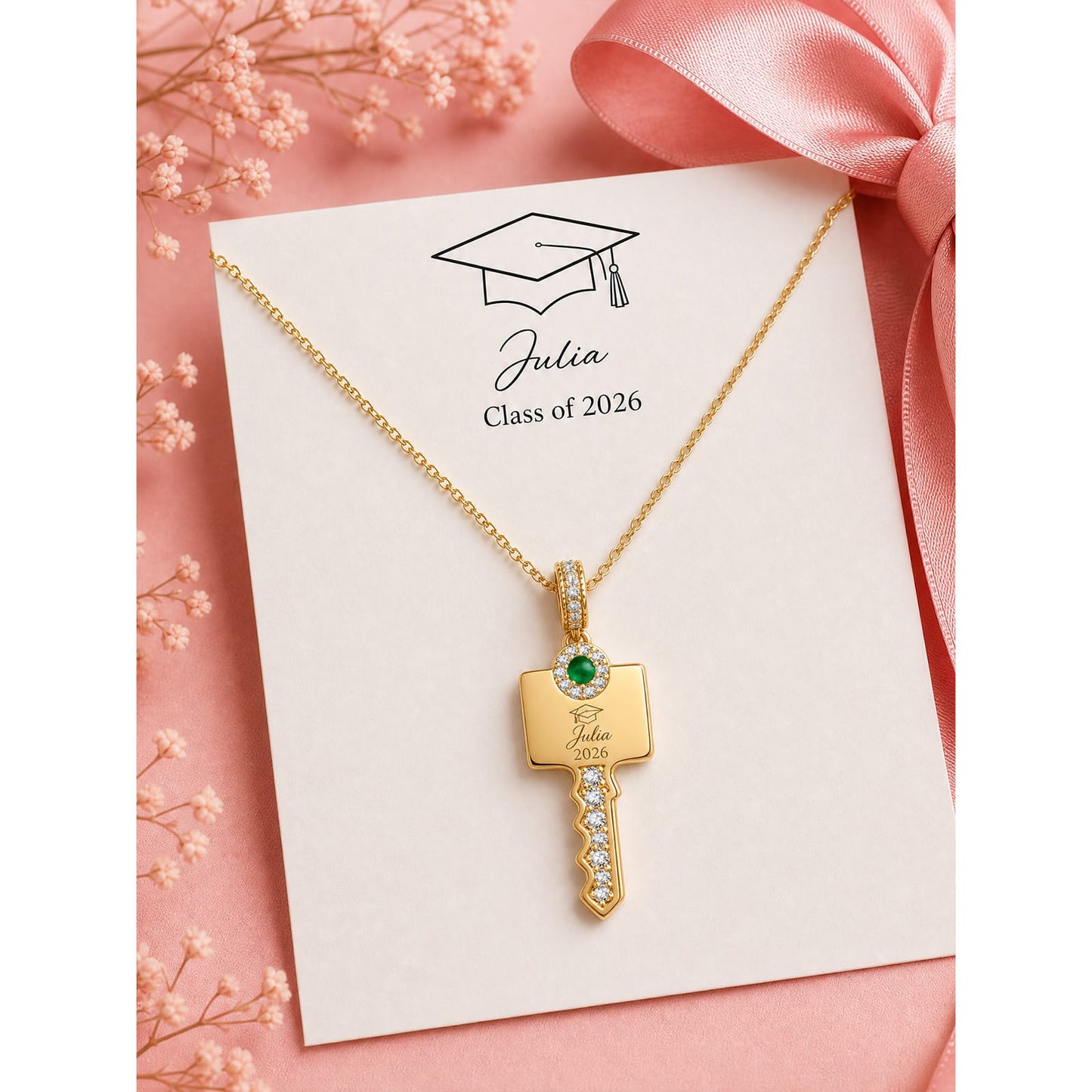Custom Engraved Sterling Silver Key Necklace In 14K Gold Plated, Perfect "Key to My Heart" Gift for Her