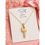 Custom Engraved Sterling Silver Key Necklace In 14K Gold Plated, Perfect "Key to My Heart" Gift for Her