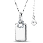 Personalized Engravable Sterling Silver Rectangle Necklace In White Gold Plated With Twisted Rope Border