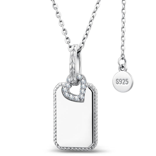 gona- Personalized Engravable Sterling Silver Rectangle Necklace In White Gold Plated With Twisted Rope Border