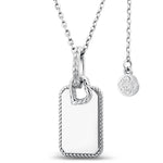 Personalized Engravable Sterling Silver Rectangle Necklace In White Gold Plated With Twisted Rope Border