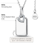 Personalized Engravable Sterling Silver Rectangle Necklace In White Gold Plated With Twisted Rope Border