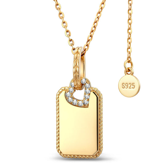 gona- Personalized Engravable Sterling Silver Rectangle Necklace In 14K Gold Plated With Twisted Rope Border