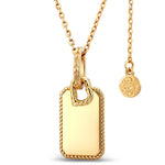 Personalized Engravable Sterling Silver Rectangle Necklace In 14K Gold Plated With Twisted Rope Border