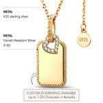 Personalized Engravable Sterling Silver Rectangle Necklace In 14K Gold Plated With Twisted Rope Border