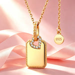 Personalized Engravable Sterling Silver Rectangle Necklace In 14K Gold Plated With Twisted Rope Border