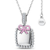 Personalized Engravable Sterling Silver Bow Necklace In White Gold Plated