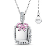 Personalized Engravable Sterling Silver Bow Necklace In White Gold Plated