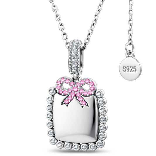 gona- Personalized Engravable Sterling Silver Bow Necklace In White Gold Plated