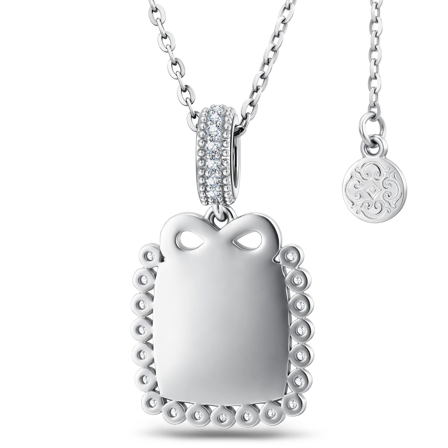 Personalized Engravable Sterling Silver Bow Necklace In White Gold Plated