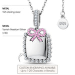 Personalized Engravable Sterling Silver Bow Necklace In White Gold Plated