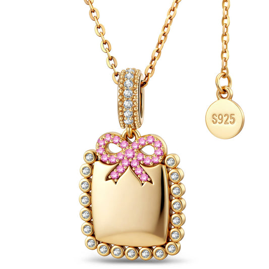 gona- Personalized Engravable Sterling Silver Bow Necklace In 14K Gold Plated