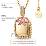 Personalized Engravable Sterling Silver Bow Necklace In 14K Gold Plated