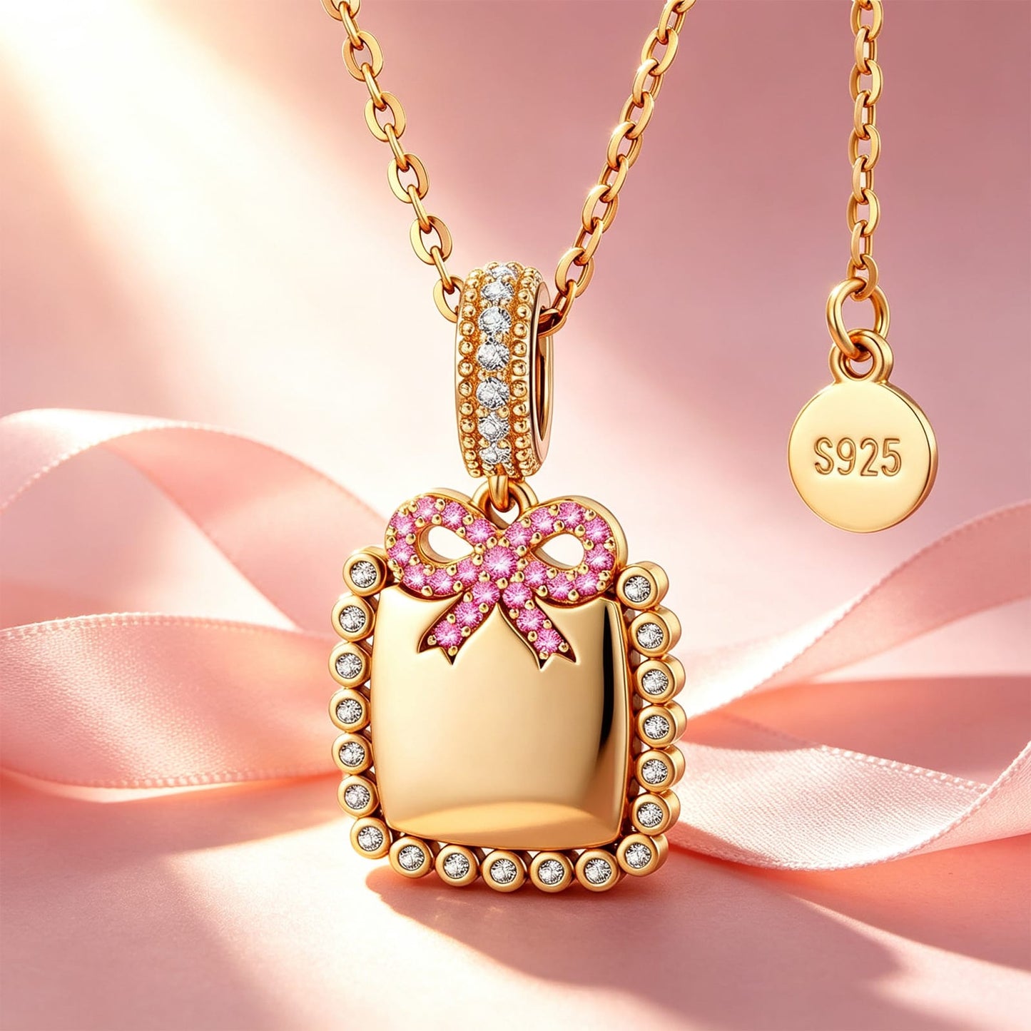 Personalized Engravable Sterling Silver Bow Necklace In 14K Gold Plated