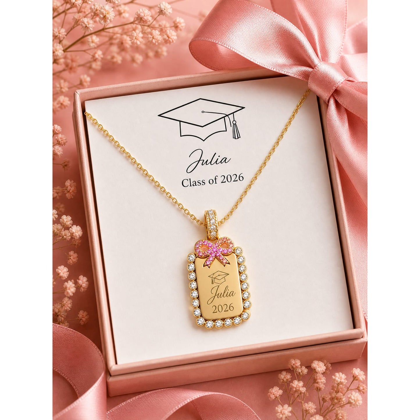 Personalized Engravable Sterling Silver Bow Necklace In 14K Gold Plated