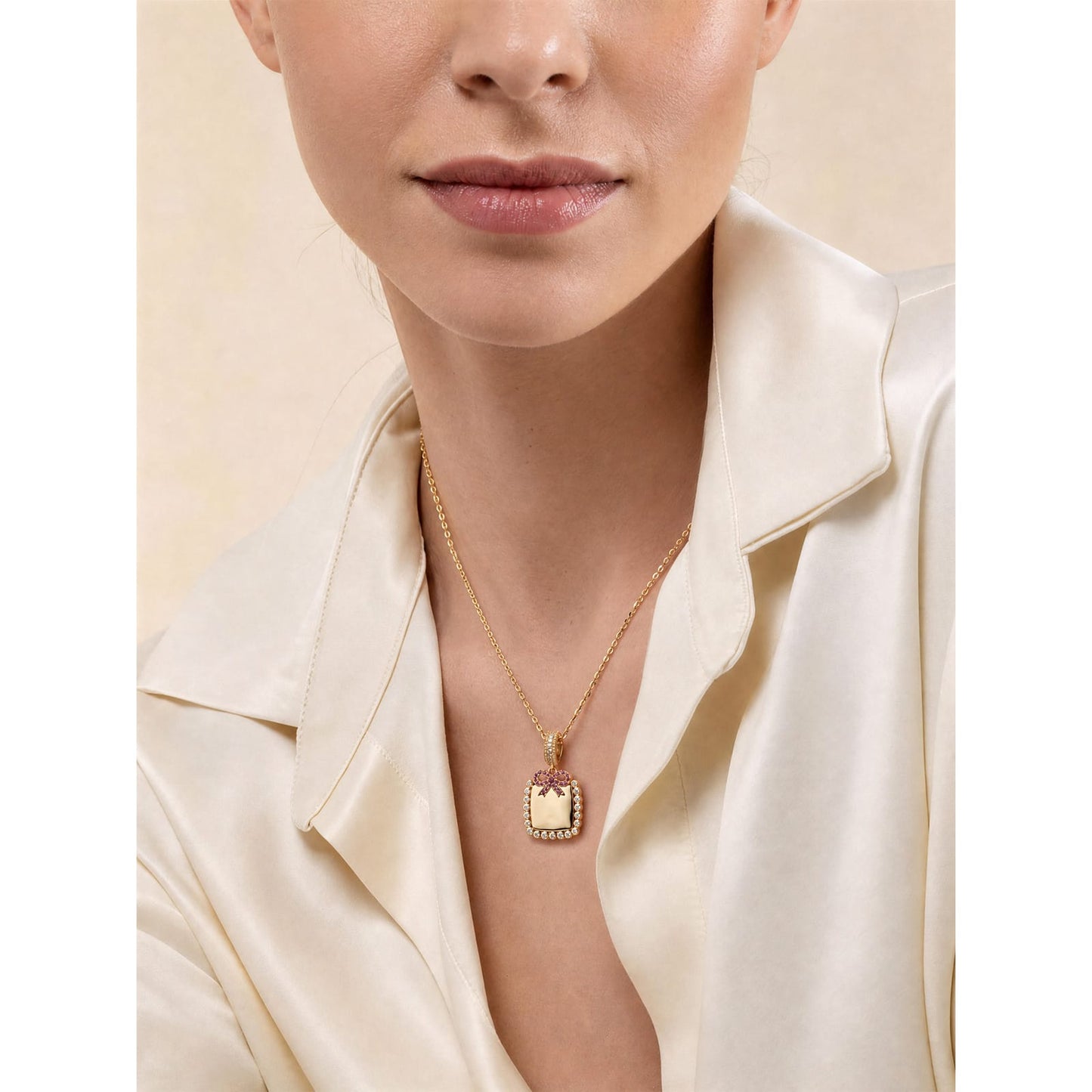 Personalized Engravable Sterling Silver Bow Necklace In 14K Gold Plated