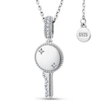 Personalized Engravable Sterling Silver Key Necklace In White Gold Plated, Customizable Gift for Her