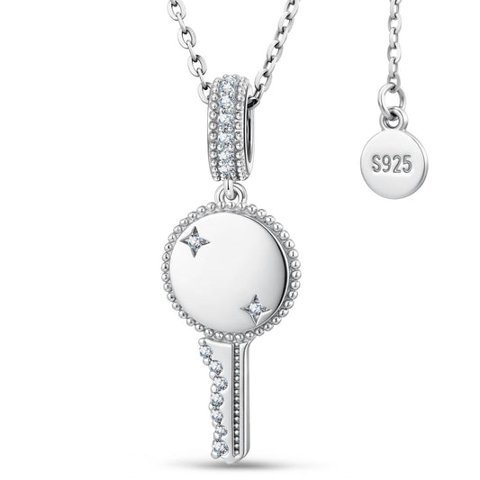 gona- Personalized Engravable Sterling Silver Key Necklace In White Gold Plated, Customizable Gift for Her