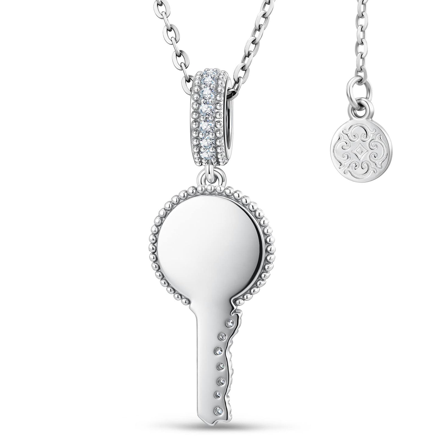 Personalized Engravable Sterling Silver Key Necklace In White Gold Plated, Customizable Gift for Her