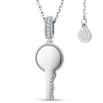 Personalized Engravable Sterling Silver Key Necklace In White Gold Plated, Customizable Gift for Her