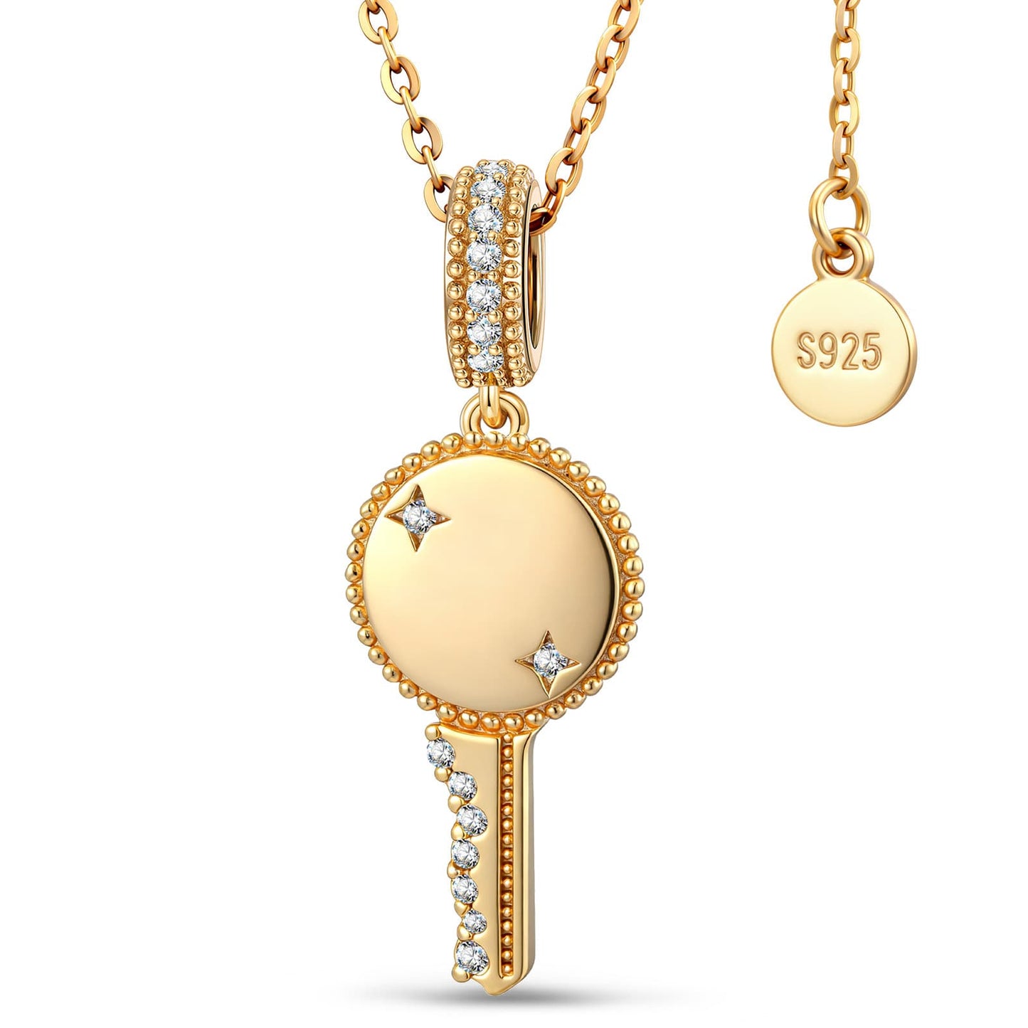 Personalized Engravable Sterling Silver Key Necklace In 14K Gold Plated, Customizable Gift for Her