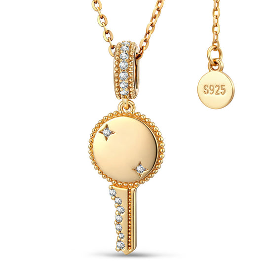 gona- Personalized Engravable Sterling Silver Key Necklace In 14K Gold Plated, Customizable Gift for Her