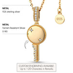 Personalized Engravable Sterling Silver Key Necklace In 14K Gold Plated, Customizable Gift for Her
