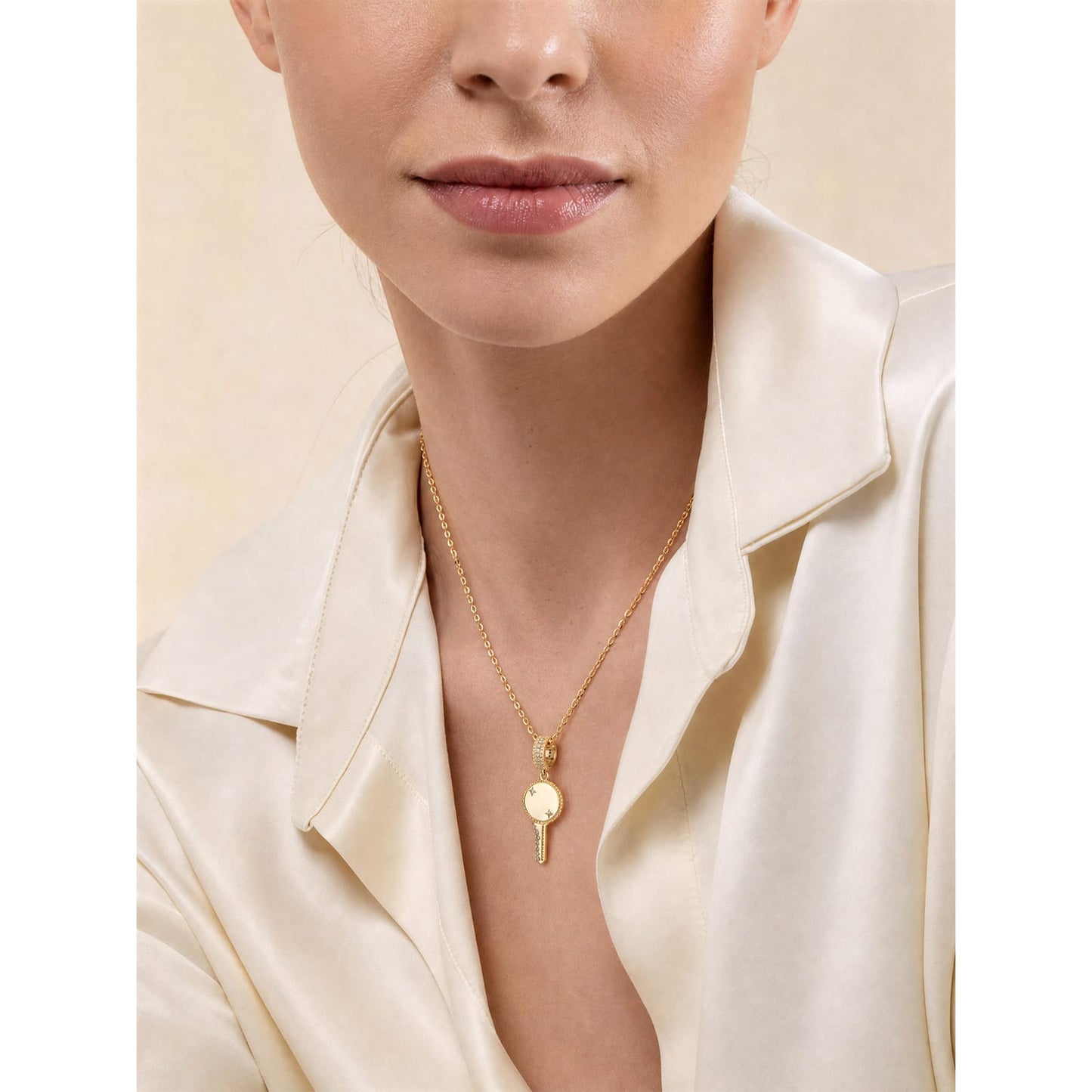Personalized Engravable Sterling Silver Key Necklace In 14K Gold Plated, Customizable Gift for Her