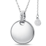 Personalized Engravable Sterling Silver Pink Halo Heart Medallion Necklace In White Gold Plated, Customizable Gift for Her