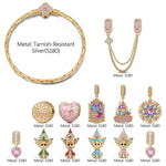 Sterling Silver Sleeping Beauty Enchanted Fairy Blessings Charm Bracelet Set In 14K Gold Plated (Includes Bracelet And All Charms Shown)