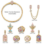 Sterling Silver Rainbow Magic Spell Book Charm Bracelet Set In 14K Gold Plated (Includes bracelet and all charms shown)
