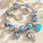 Sterling Silver Ocean Marine Life Crab & Turtle Charm Bracelet Set In White Gold Plated (Includes Bracelet And All Charms Shown)