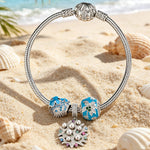 Sterling Silver Minimalist Beach Coral Dangle Charm Bracelet Set In White Gold Plated (Includes Bracelet And All Charms Shown)