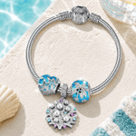 Sterling Silver Minimalist Beach Coral Dangle Charm Bracelet Set In White Gold Plated (Includes Bracelet And All Charms Shown)