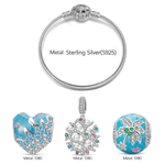Sterling Silver Minimalist Beach Coral Dangle Charm Bracelet Set In White Gold Plated (Includes Bracelet And All Charms Shown)