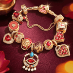 Sterling Silver Eastern Talisman July Ruby Birthstone Full Bracelet Set 14K Gold Plated (Includes bracelet and all charms shown)