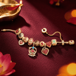 Sterling Silver Eastern Talisman July Ruby Birthstone Full Bracelet Set 14K Gold Plated (Includes bracelet and all charms shown)
