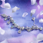 Sterling Silver Aqua Fairy Tale Princess Charms Bracelet Set In White Gold Plated (Includes bracelet and all charms shown)