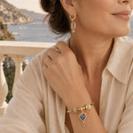 Sterling Silver Black Sand Riviera Charm Bracelet Set in 14K Gold Plated (Includes bracelet and all charms shown)