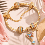 Sterling Silver Black Sand Riviera Charm Bracelet Set in 14K Gold Plated (Includes bracelet and all charms shown)