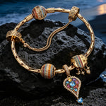 Sterling Silver Riviera Bohemian Lucky Charm Bracelet Set in 14K Gold Plated (Includes bracelet and all charms shown)