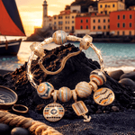 Sterling Silver Black Sand Riviera Charm Bracelet Set in 14K Gold Plated (Includes bracelet and all charms shown)