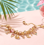 Sterling Silver Deep Marine Charm Bracelet Set in 14K Gold Plated (Includes bracelet and all charms shown)