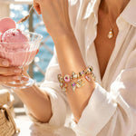 Sterling Silver Deep Marine Charm Bracelet Set in 14K Gold Plated (Includes bracelet and all charms shown)
